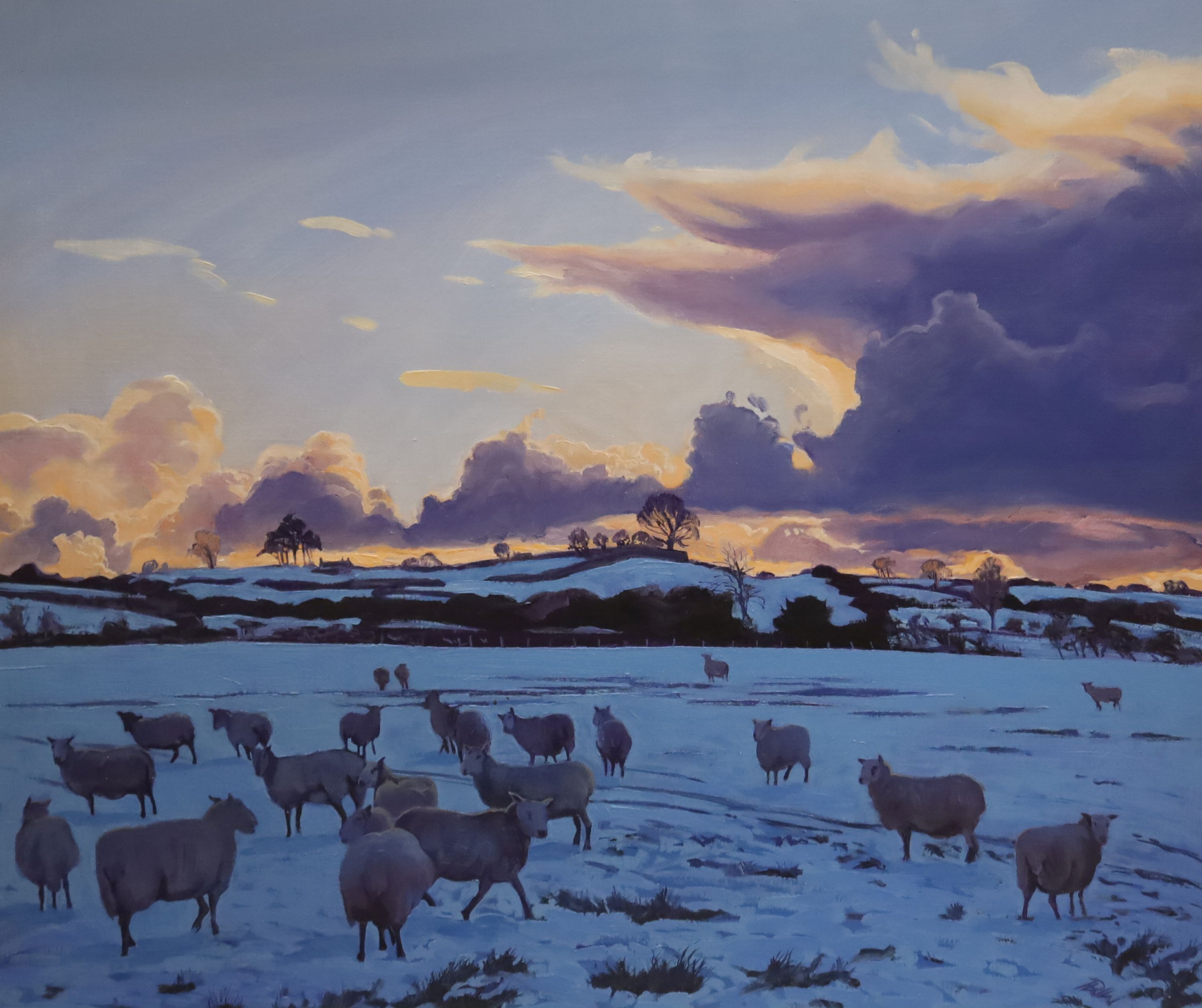 Peter Winstanley, oil on linen, 'Penmynede: Ghosts at Winter Dusk I', signed and inscribed verso, 60 x 70cm